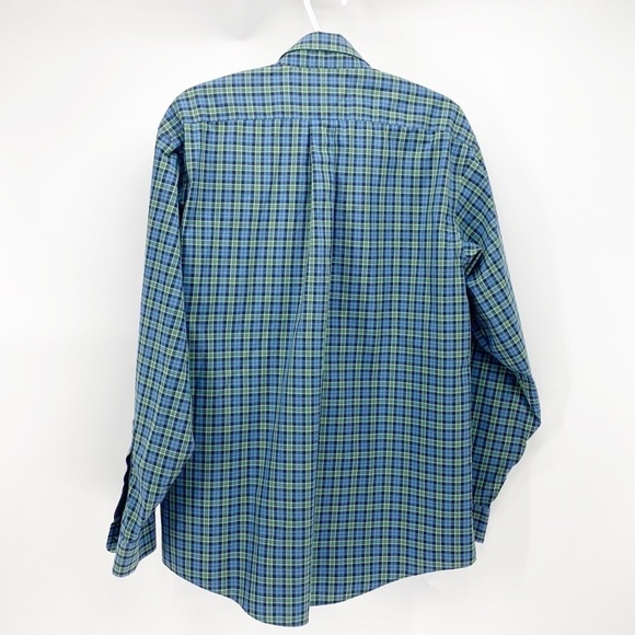 L.L. BEAN wrinkle resistant 100% cotton green blue plaid button down - Picture 6 of 6